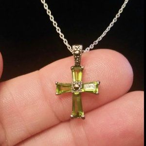 Sterling Silver Peridot Cross Necklace